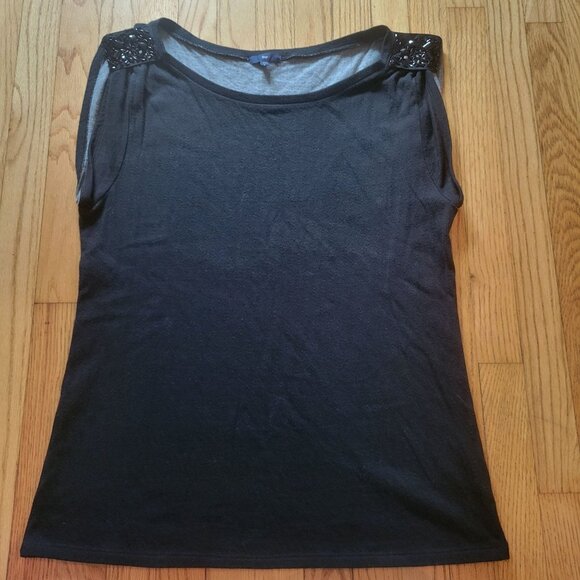 Gap Black Sleeveless Top With Beaded Shoulders Size XL - Picture 3 of 6